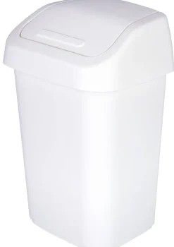 Liten papperskorg med vipplock badrum, vit, 10 liter