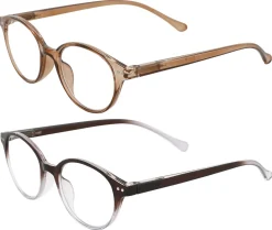 Läsglasögon med blåljusfilter, brun och lila, 2-pack