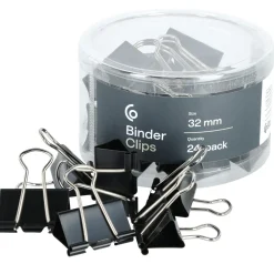 Mellanstora pappersklämmor metall svart 32 mm 24-pack