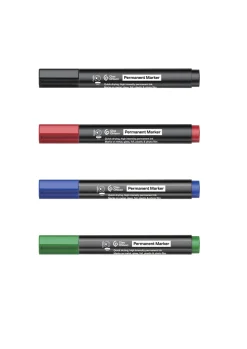Märkpenna permanent svart, blå, röd, grön, 4-pack