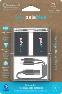 Pale Blue 9 V laddningsbara batterier USB-C, 2-pack