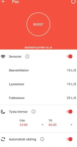 Pax Calima badrumsfläkt fuktstyrd, för vägg och tak