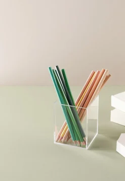 Pennställ för skrivbord, transparent plast