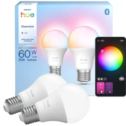 Philips Hue Essential E27 LED 8 W, vitt och färgat ljus, 2-pack