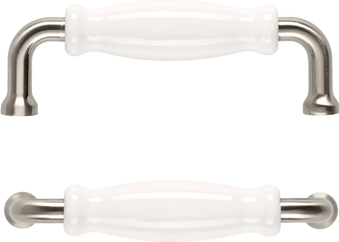 Porslinshandtag vit/matt krom, 2-pack