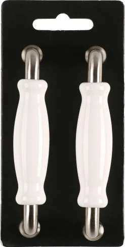 Porslinshandtag vit/matt krom, 2-pack