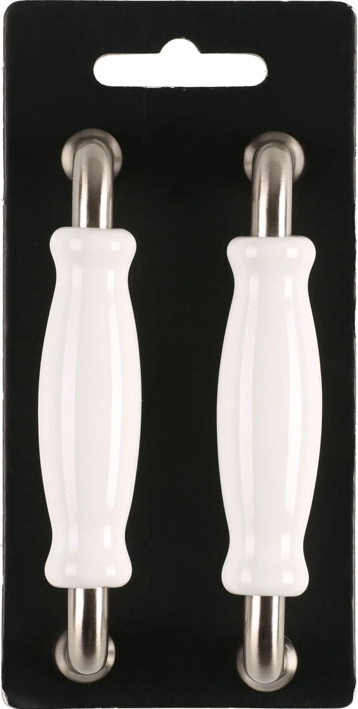 Porslinshandtag vit/matt krom, 2-pack