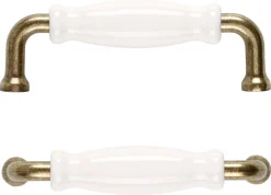 Porslinshandtag vitt/antik guld, 2-pack