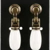 Porslinsknopp vit/antik guld, 2-pack