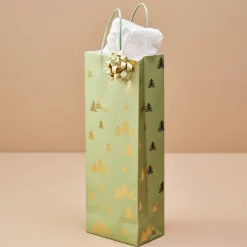 Presentpåse flaska jul grön guld 13 x 8,2 x 35,9 cm
