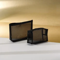 Resenecessär i meshtyg, svart, 2-pack