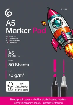 Ritblock A5 halvtransparent papper, 50 ark