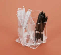 Roterande pennställ 4-fack klar plast 11,5x12 cm