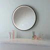 Rund badrumsspegel med dimbar belysning, svart, 60 cm