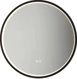 Rund badrumsspegel med dimbar belysning, svart, 60 cm