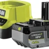 Ryobi ONE+ batteri och laddare 18 V 4,0 Ah RC18120-140X