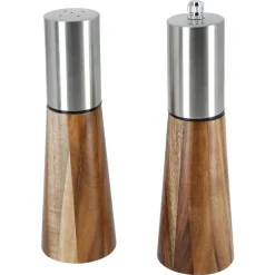 Saltkar och pepparkvarn set trä, 17,5 cm