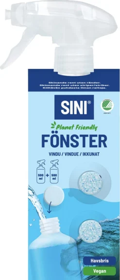 Sini fönsterputs sprayflaska och 2 tabs, startset