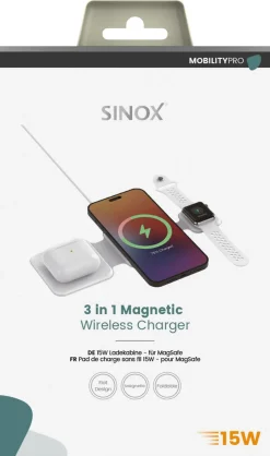 Sinox Pro 3-i-1 MagSafe laddare 15 W, vit