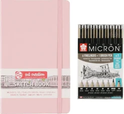 Skissblock och 8 Pigma Micron pennor, Sakura