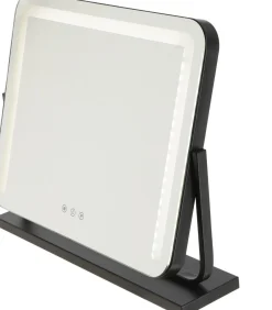 Sminkspegel med LED-belysning, svart, 52 x 44 cm