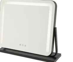 Sminkspegel med LED-belysning, svart, 52 x 44 cm