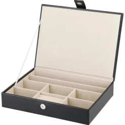 Smyckeskrin herr, smyckesbricka med lock, stapelbar, svart