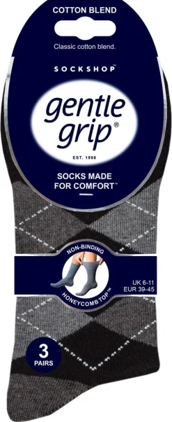 SockShop Gentle Grip herr strumpor. 39-45, 3-pack