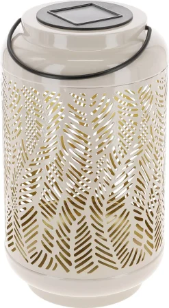 Solcellslykta metall, beige och guld, utomhus, 25 cm