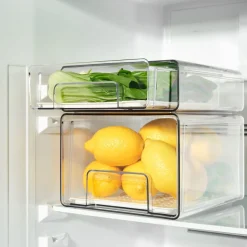 Stapelbar kylskåpsförvaring med låda, transparent