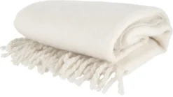 Stickad filt med fransar 127x152 cm, vit
