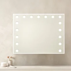 Stor sminkspegel med dimbar LED-belysning, vit, 80 x 62 cm