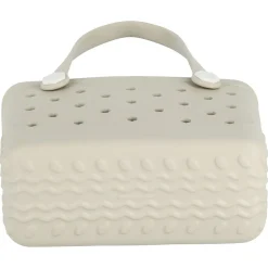 Strandväska plast med hålmönster, beige
