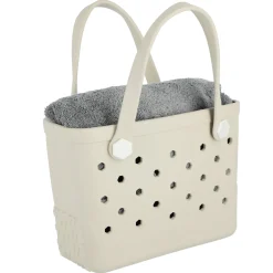 Strandväska plast med hålmönster, beige
