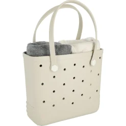 Strandväska plast med hålmönster, beige