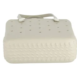Strandväska plast med hålmönster, beige