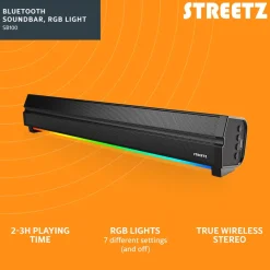 Streetz SB100 soundbar, Bluetooth och RGB, laddbar