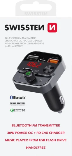 Swissten FM-sändare med Bluetooth för bil, 12-24 V
