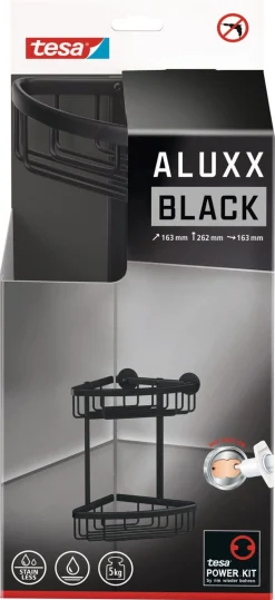 Tesa Aluxx dubbel hörnkorg självhäftande, svart