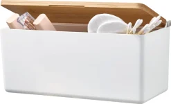 Tesa Baboo självhäftande hylla med lock i bambu, vit