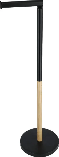 Toalettpappershållare golvstående, bambu, svart metall