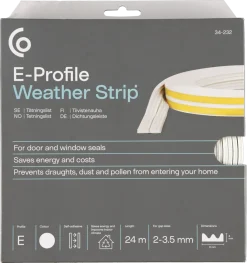 Tätningslist E-profil vit, 2-3,5 mm