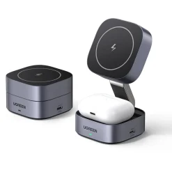 Ugreen 2-in-1 Qi2 trådlös laddare vikbar, 15 W