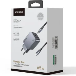 Ugreen Nexode Pro USB-C laddare 65 W 3 portar, GaN