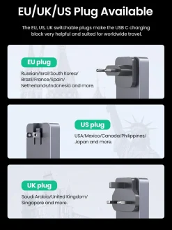 Ugreen Nexode Pro USB-C reseladdare 65 W, 3 portar
