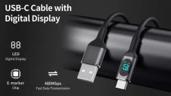 USB-A- till USB-C-kabel med display 60 W, 1 m