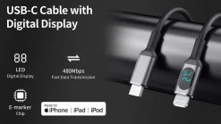 USB-C- till Lightning-kabel med display, 1 m