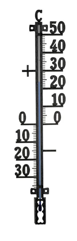 Väggtermometer utomhus, svart metall, 42 cm