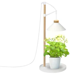 Växtlampa med lampskärm för kruka, justerbar, trä